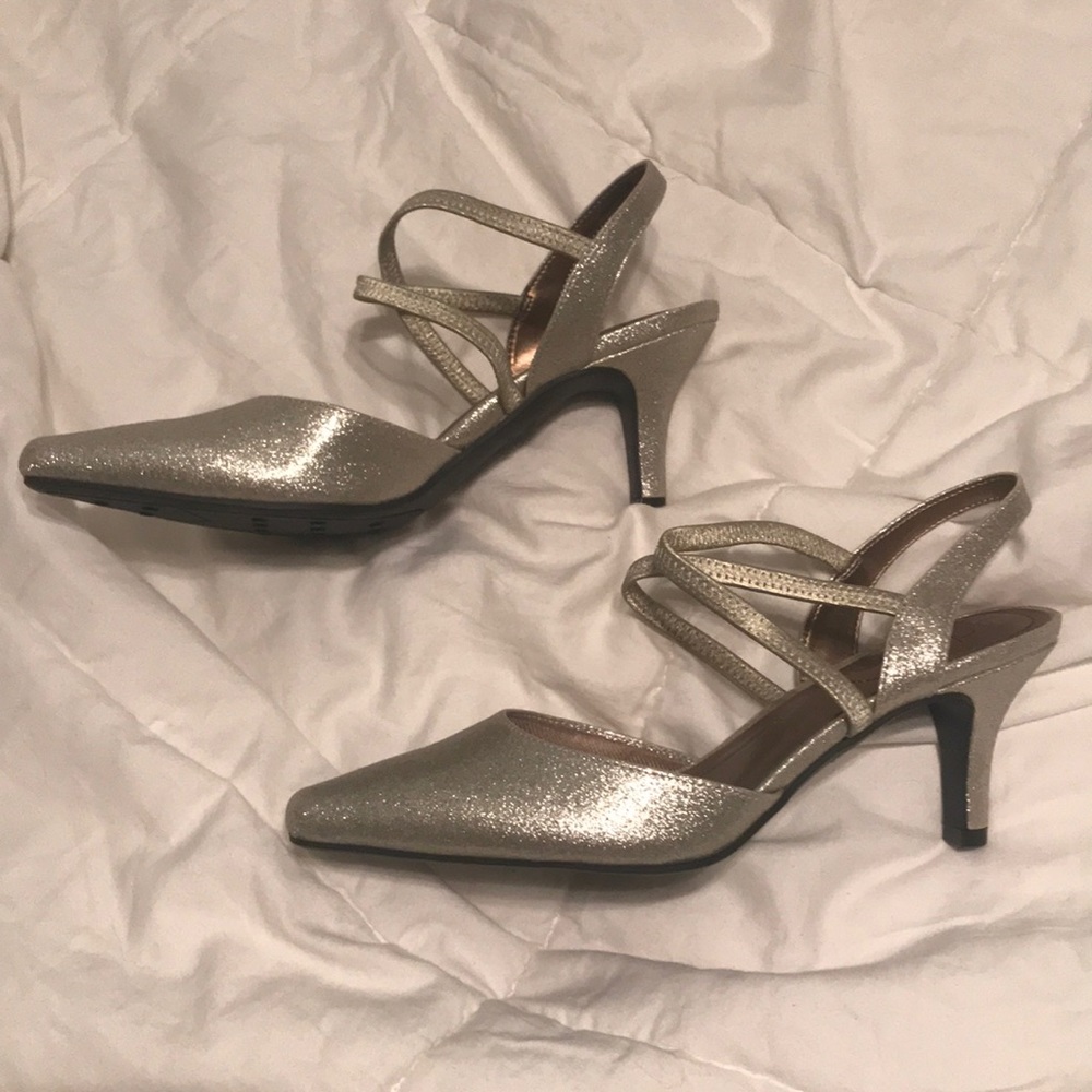 Life Stride | Gold Low Strap Heels